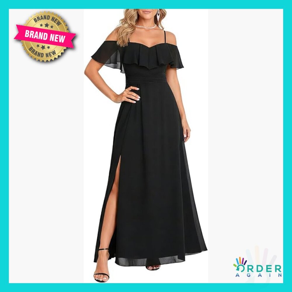Elegant Off Shoulder Formal Dress A-Line Silhouette Chiffon Wedding Guest